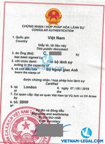 Legalization Result of UK TEFL Certificate for use in Vietnam, May 2019