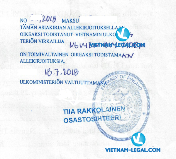 Legalization Result of Vietnam Document for use in Finland