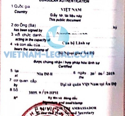 Legalization Result of India Document for use in Vietnam June 2019