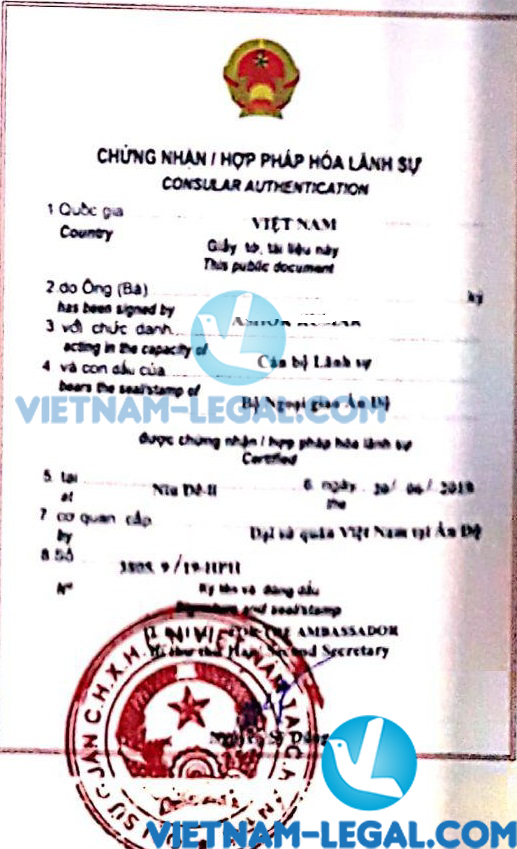 Legalization Result of India Document for use in Vietnam June 2019
