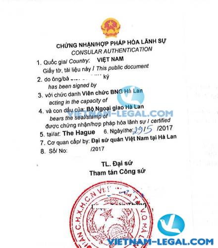 Legalization Result of Netherlands Document for use in Vietnam