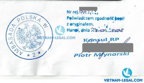 Legalization Result of Polish Document for use in Vietnam