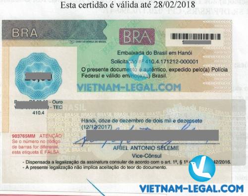 Legalization Result of Brazil Document for use in Vietnam