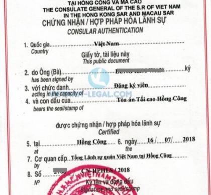 Legalization Result of Hong Kong Document for use in Vietnam