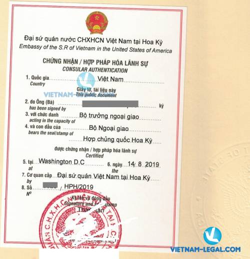 Legalization Result of US Document for use in Vietnam, August 2019