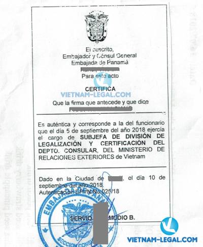 Legalization Result of Vietnamese Document for use in Panama