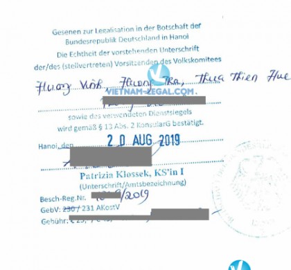 Legalization Result of Vietnamese Document for use in Germany, August 2019