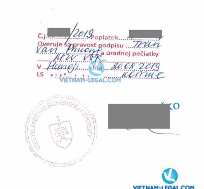 Legalization Result of Vietnamese Document for use in Slovakia, August 2019