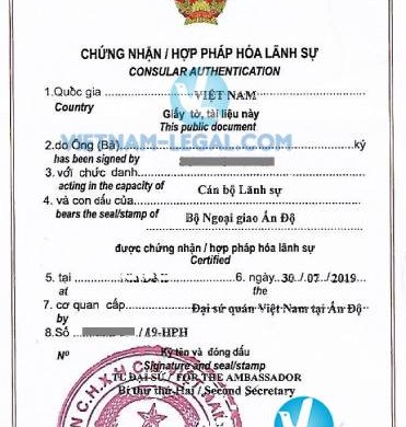 Legalization Result of India Document for use in Vietnam July 2019