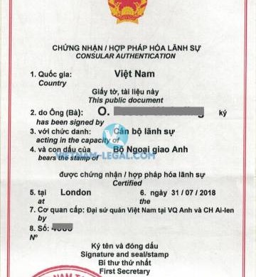 Legalization Result of UK Marriage Certificate for use in Vietnam, July 2018