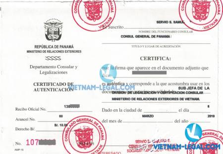 Legalization Result of Vietnamese Certificate of Free Sale for use in Panama, March 2019