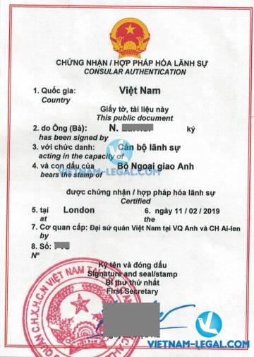 Legalization Result of UK TEFL Certificate for use in Vietnam, February 2019
