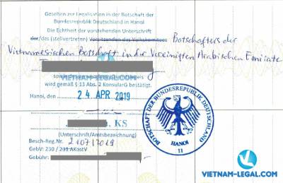 Legalization Result of Vietnamese Marriage Certificate for use in Germany, April 2019