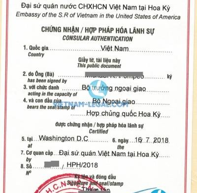 Kết Quả Hợp Pháp Hóa Thư Ủy Quyền từ Maryland, Mỹ  Sử Dụng Tại Việt Nam tháng 7, 2018