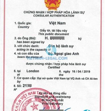 Legalization Result of UK Police Certificate for use in Vietnam, April 2019
