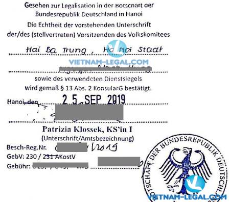 Legalization Result of Vietnamese Birth Certificate for use in Germany, September 2019