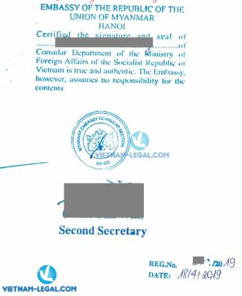 Legalization Result of Power of Attorney from Vietnam for use in Myanmar, April 2019