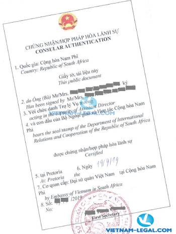 Legalization Result of Bachelor Degree from South Africa for use in Vietnam, September 2019