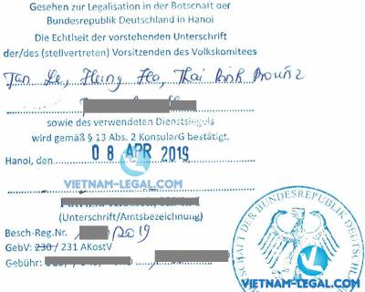 Legalization Result of Vietnamese First-time Birth Certificate for use in Germany, April 2019