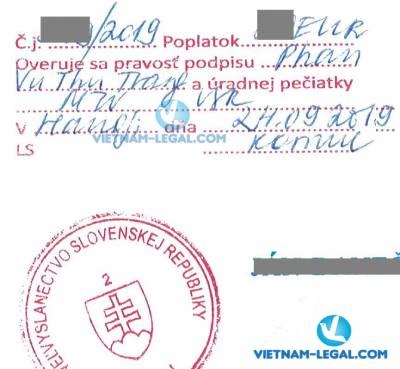 Legalization Result of Vietnamese Police Certificate for use in Slovakia, September 2019