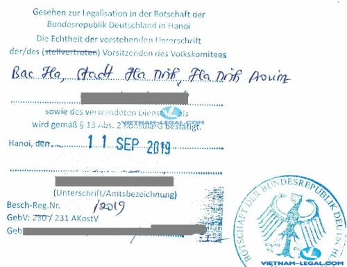 Legalization Result of Vietnamese Marital Status Confirmation for use in Germany, September 2019