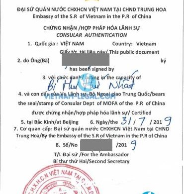 Kết Quả Hợp Pháp Hóa Giấy Tờ Trung Quốc  Sử Dụng Tại Việt Nam tháng 7, 2019