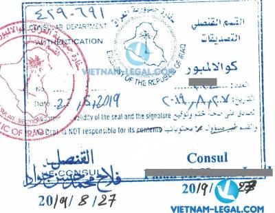 Legalization Result of Vietnamese Certificate of Free Sale (CFS) for use in Iraq, August 2019