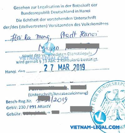Legalization Result of Vietnamese Birth Certificate for use in Germany, March 2019