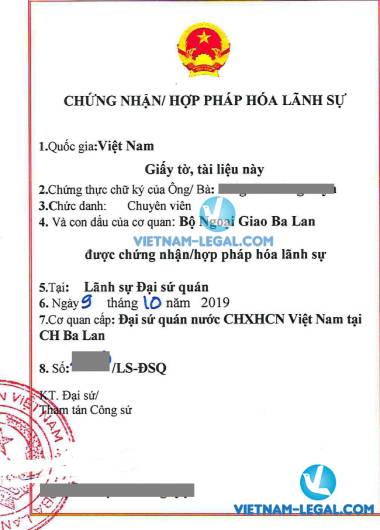 Legalization Result of Polish Company Charter for use in Vietnam October, 2019
