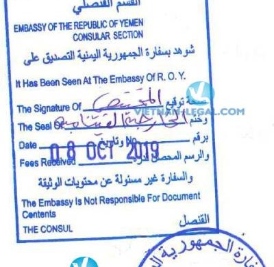 Legalization Result of Commercial Invoice from Vietnam for use in Yemen, October 2019