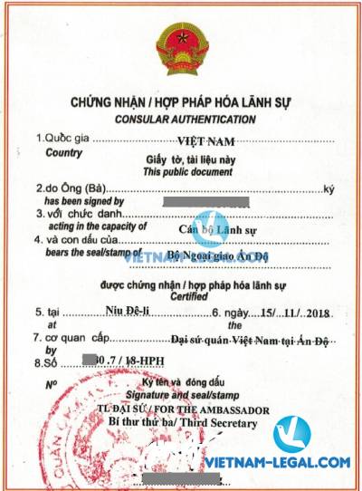 Legalization Result of Working Experience Certificate from India for use in Vietnam November 2018