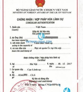 Legalization Result of Teaching Master Degree from The Australia for use in Vietnam, November 2017