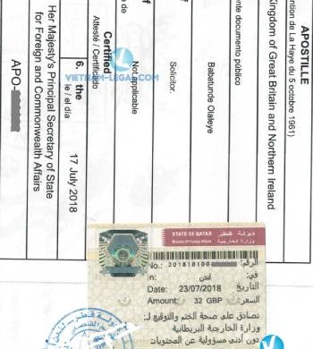 Legalization Result of Product Registration Certificate from UK for use in Qatar, July 2018