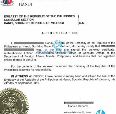 Legalization Result of University Degree from The Philippines for use in Vietnam September, 2019