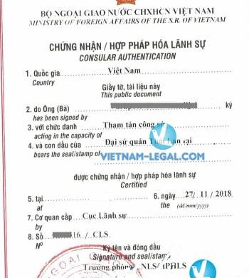 Legalization Result of Birth Certificate from Thailand for use in Vietnam, November 2018