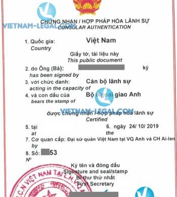 Kết Quả Hợp Pháp Hóa Điều Lệ Công Ty Vương Quốc Anh Sử Dụng Tại Việt Nam Tháng 10, 2019