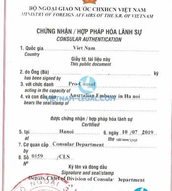 Legalization Result of Australian Marriage Certifcate for use in Vietnam, July 2019