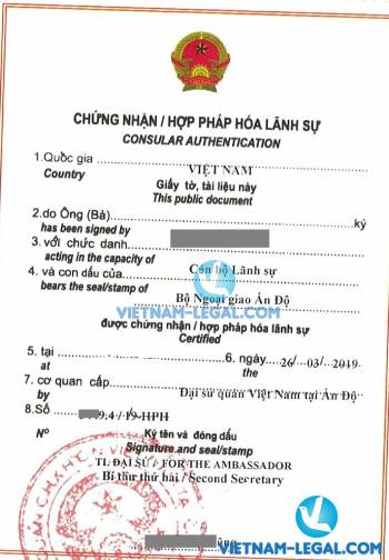 Legalization Result of Bachelor Degree from India for use in Vietnam, March 2019