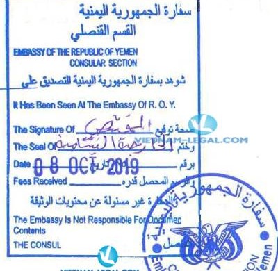 Legalization Result of Business Registration Certificate from Vietnam for use in Yemen, October 2019