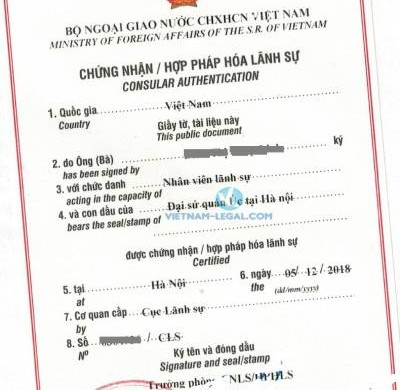 Legalization Result of Australian Power of Attorney for use in Vietnam, December 2018