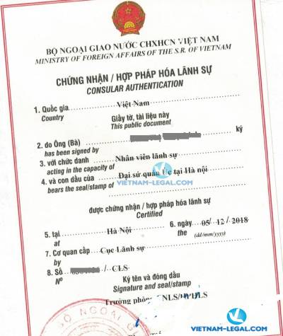 Legalization Result of Australian Power of Attorney for use in Vietnam, December 2018