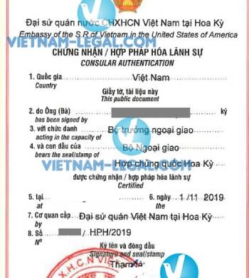 Legalization Result of Birth Certificate from State of Hawaii, USA for use in Vietnam on 1st November 2019