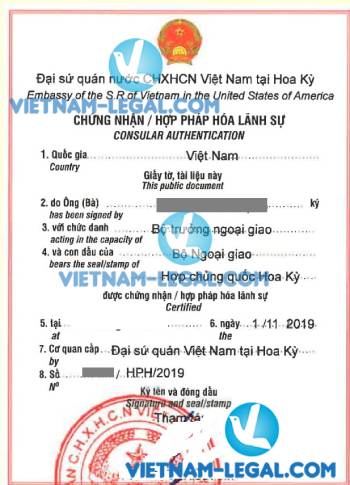 Legalization Result of Birth Certificate from State of Hawaii, USA for use in Vietnam on 1st November 2019